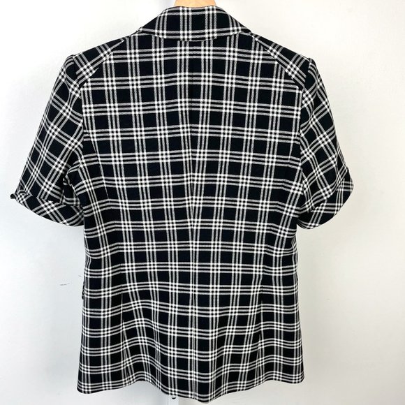 NWOT Veronica Beard Jenny Check Cotton Jacket Short Sleeve Plaid Black USA 6 - Picture 3 of 8